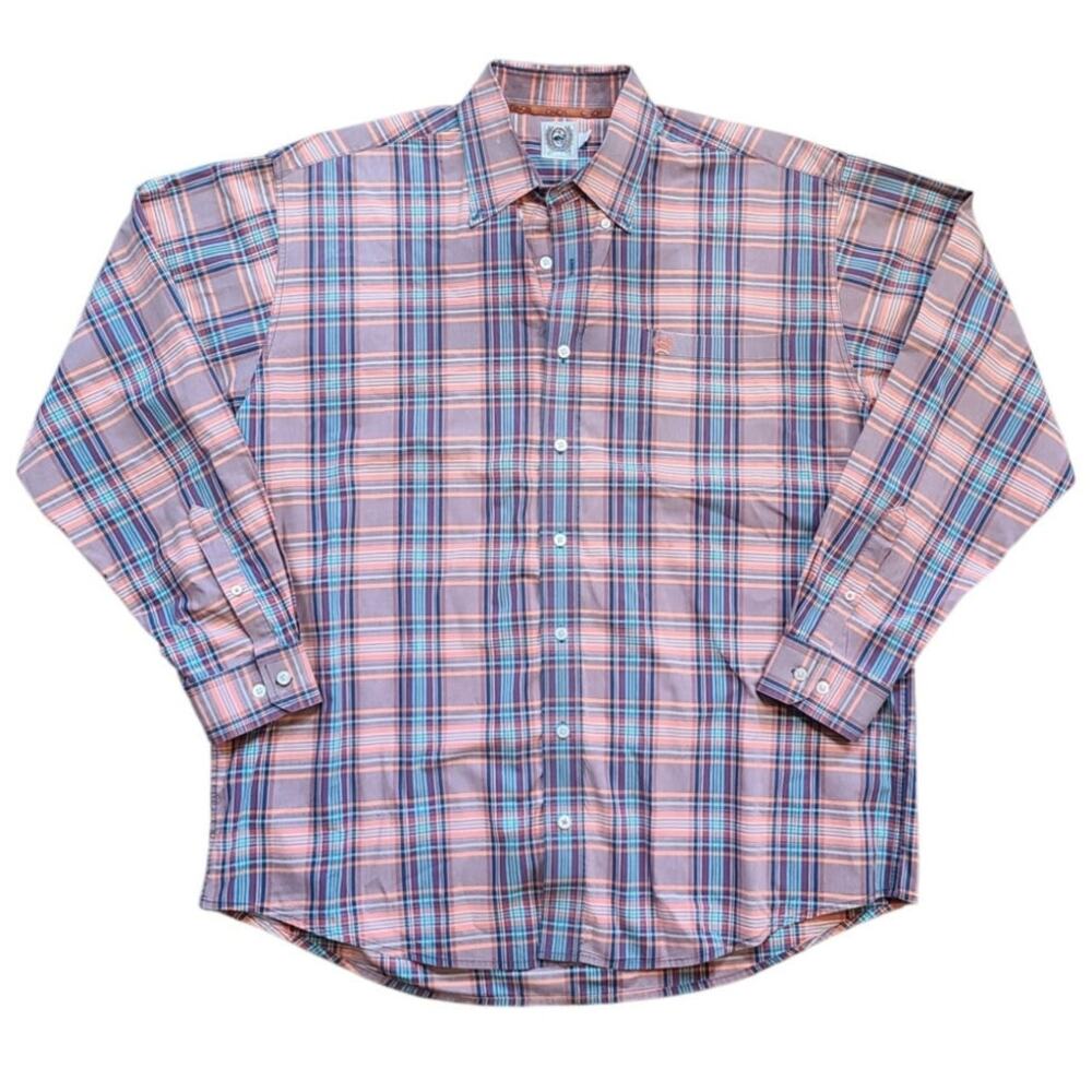 Cinch Western Shirt Mens L Button Down Long Sleeve Plaid Cowboy Rodeo Cotton